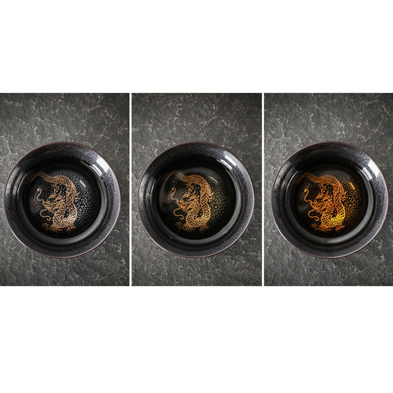 Buddha Stones Złoty liść chiński Jianzhan smok feniks lotos Awalokiteśwara ryba koi ceramiczna filiżanka do herbaty Tenmoku Kung Fu filiżanka miska - image 2
