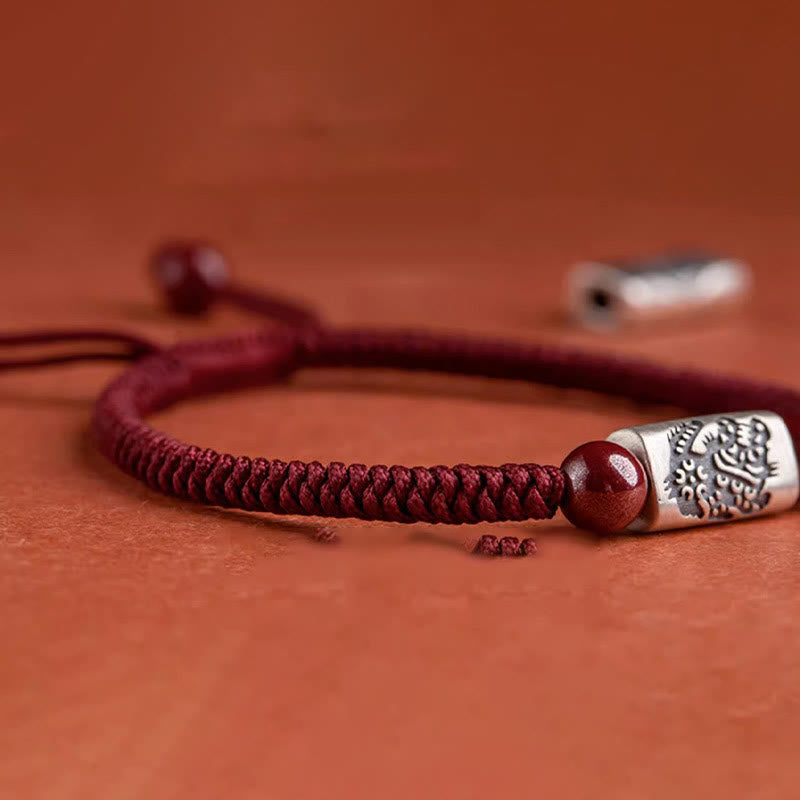 Bransoletka z Buddha Stones 925 srebro 12 chińskich znaków zodiaku z cynobrem