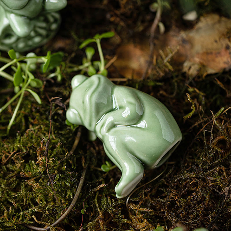Buddha Stones Mini Mała Medytacja Lotos Spoczywająca Żaba Ceramiczna Bogactwo Szczęście Dom Herbata Figurka Dekoracja