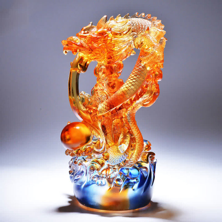 Buddha Stones Feng Shui Smok Ręcznie Robiony Kryształ Liuli Dzieło Sztuki Sukces Dekoracja Domu Biurowego