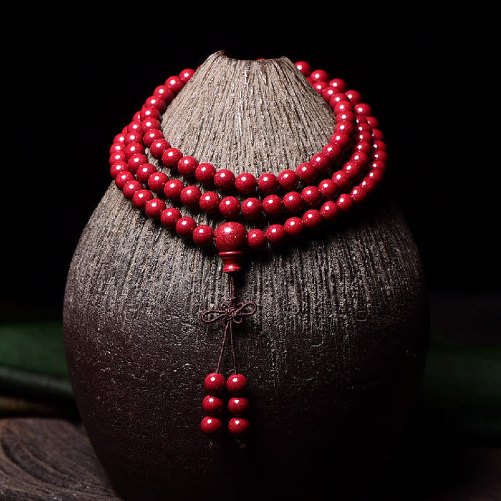 Buddha Stones 108 Mala Koraliki Cynober Om Mani Padme Hum Wzór Grawerowana Bransoletka Błogosławieństwa