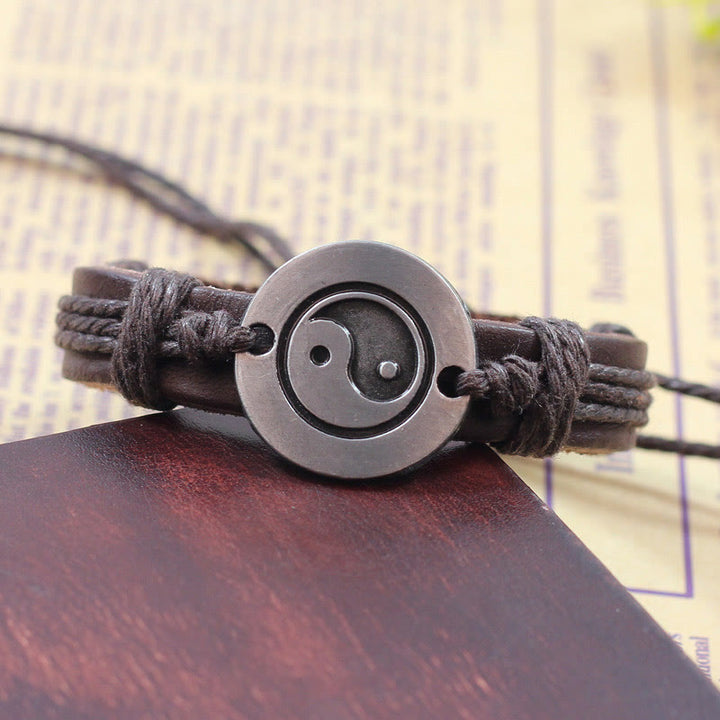 Bransoletka ze sznurka ze skóry Buddha Stones Retro Yin Yang Harmony