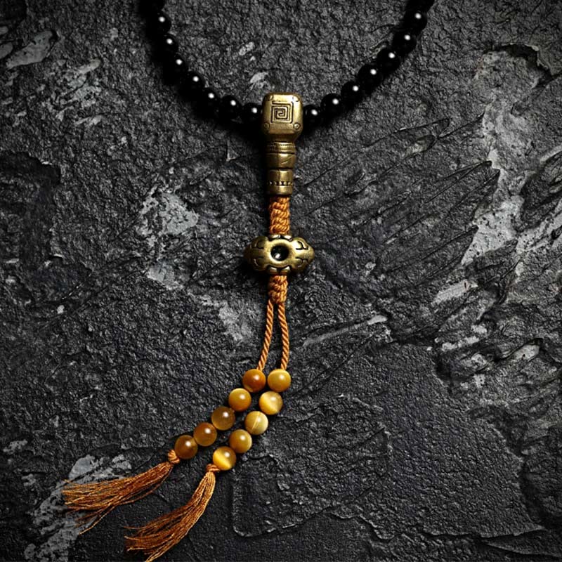 Buddha Stones Tybetańskie 108 Mala Koraliki Czarny Onyks Tygrysie Oko Dziewięć Pałaców Bransoletka Ochronna Bagua
