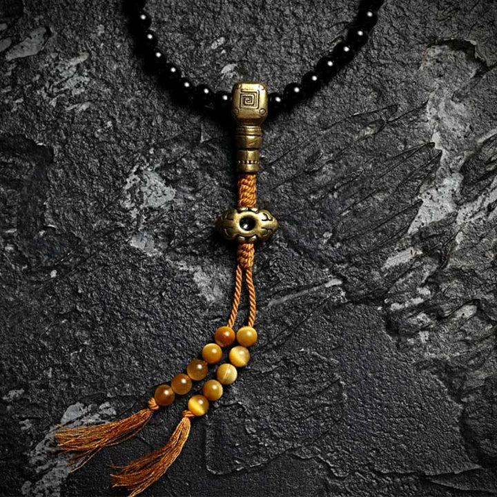 Buddha Stones Tybetańskie 108 Mala Koraliki Czarny Onyks Tygrysie Oko Dziewięć Pałaców Bransoletka Ochronna Bagua