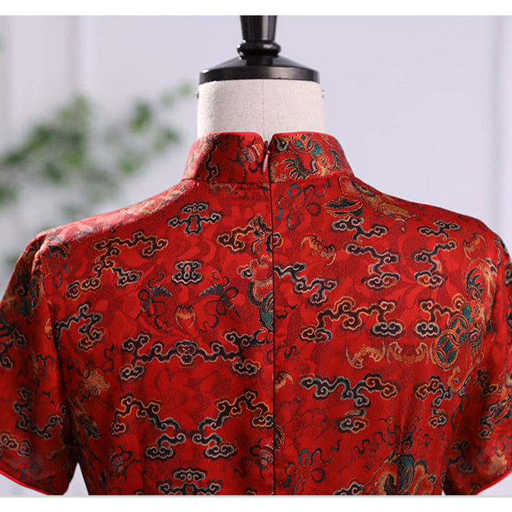 Buddha Stones Vintage Pomyślne Chmury Liście Drukuj Cheongsam Sukienka Damska Qipao