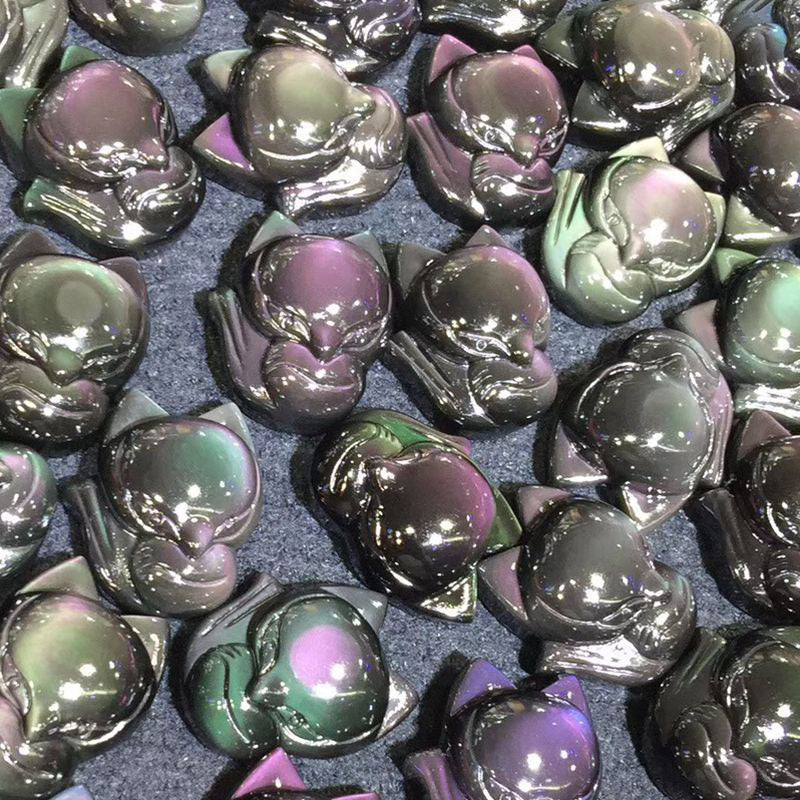 Buddha Stones Naturalny Tęczowy Obsydian Złoty Połysk Obsydian Dziewięcioogonowy Lis Pozytywny Naszyjnik Wisiorek