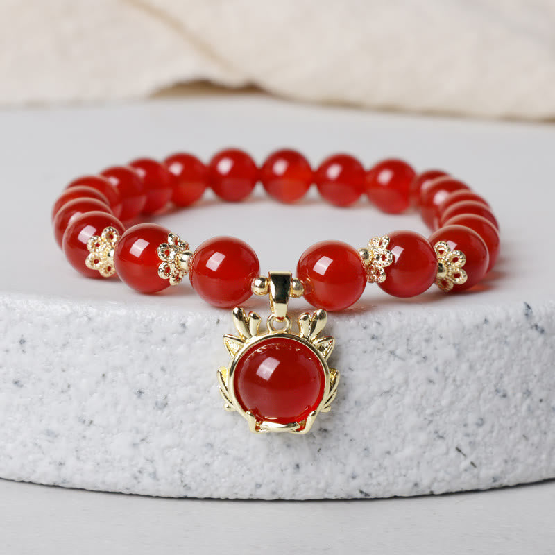 Buddha Stones Rok Smoka Czerwony Agat Jadeit Klamra Pokoju Fu Charakter Bransoletka Sukcesu