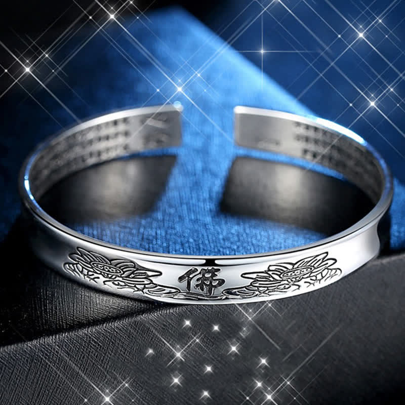 Bransoletka z mankietem z mantrą Heart Sutra Lotus Peace Copper