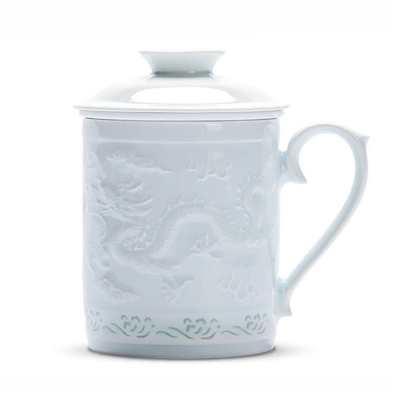 Buddha Stones Jingdezhen Linglong Porcelana Pomyślny Smok Feniks Łódź Gładkie żeglowanie Ceramiczna filiżanka do herbaty Biurowe filiżanki do herbaty 420 ml