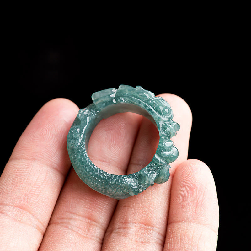 Pierścień sukcesu z naturalnego jadeitu z Buddha Stones