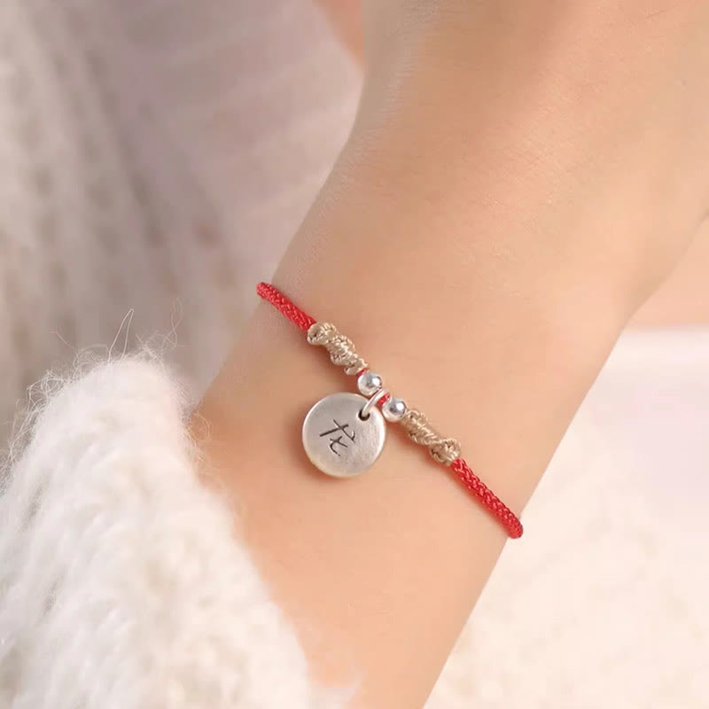 Buddha Stones Ręcznie robione 999 Srebro Sterling Rok Smoka Uroczy Chiński Zodiak Szczęście Pleciona Bransoletka