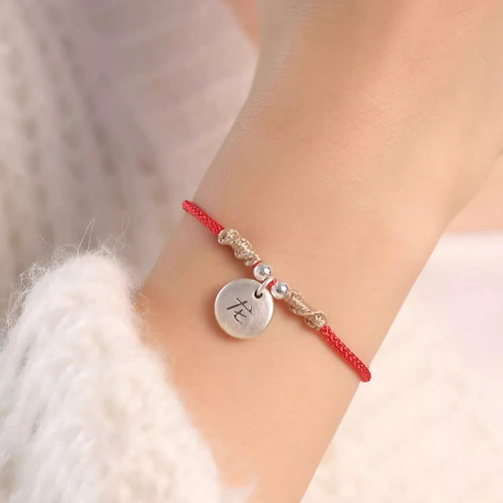 Buddha Stones Ręcznie robione 999 Srebro Sterling Rok Smoka Uroczy Chiński Zodiak Szczęście Pleciona Bransoletka