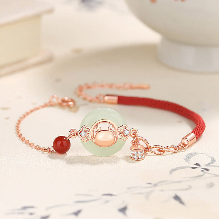 Buddha Stones 925 Srebro Sterling Rok Smoka Naturalny Hetian Jade Cyrkon Zapięcie Pokoju Ochrona Bransoletka Naszyjnik Wisiorek