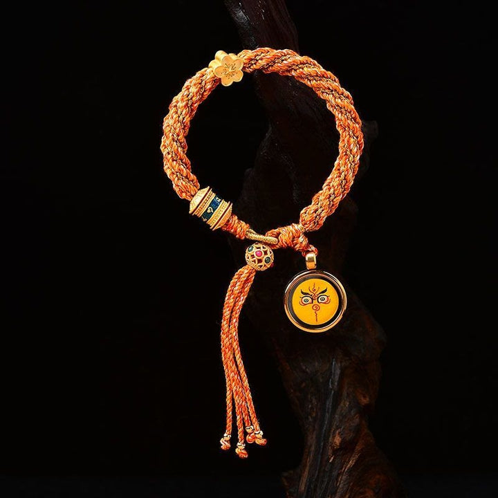 Buddha Stones Tybet Ręcznie Robione Pięć Bogów Bogactwa Szczęścia Thangka Amulet Koło Modlitewne Kwiatowy Urok Bransoletka Z Tkanego Sznurka
