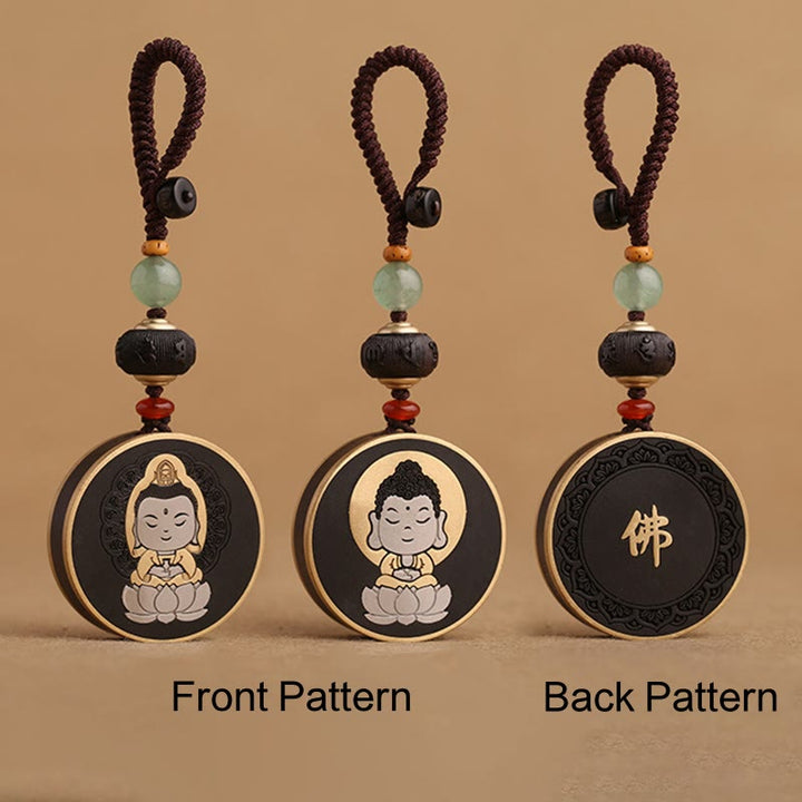 Buddha Stones Drewno hebanowe Palisander Budda Awalokiteśwara Om Mani Padme Hum Równowaga Car Key Chain Dekoracja