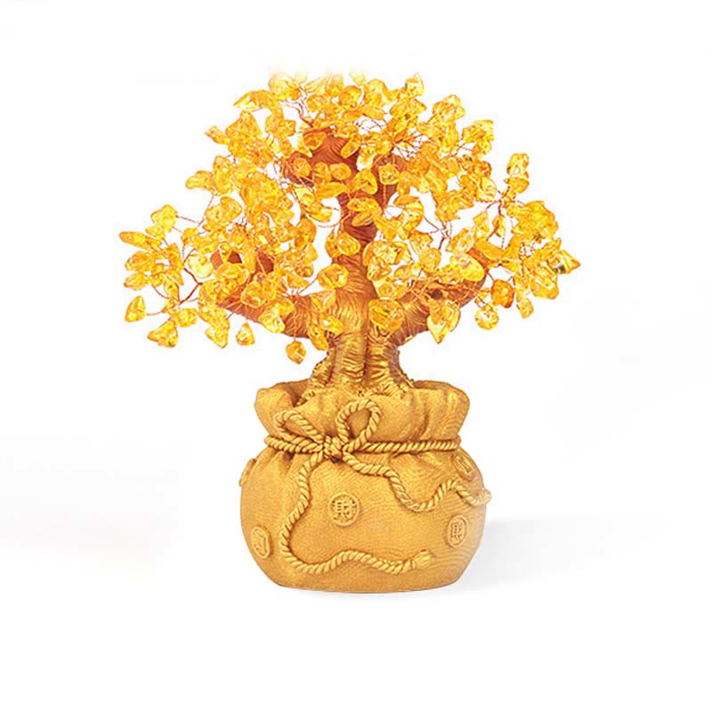 Buddha Stones Naturalny Cytryn Drzewko Pieniędzy Ozdoba Kamień Szlachetny - Feng Shui dla Dobrobytu