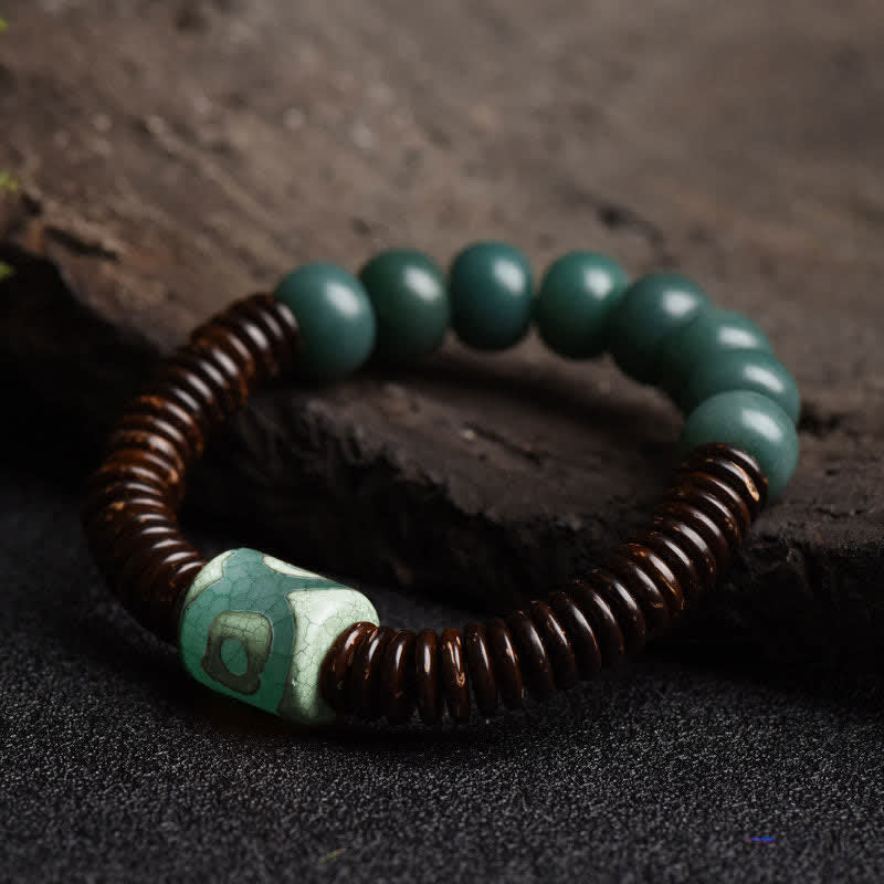 Tybetański Cyan Bodhi Seed Dzi Bead Bransoletka z łupin kokosa, która odstrasza złe duchy