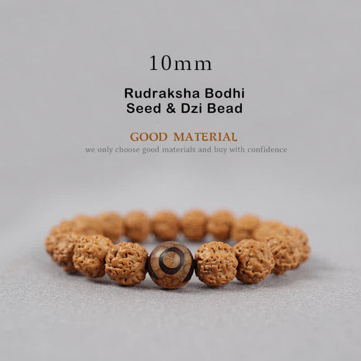 Buddha Stones Tybet Rudraksha Bodhi Nasiona Dzi Koralik Bursztyn Turkus Bransoletka Bogactwo - 10 mm - Nasiona Rudraksha Bodhi i koralik Dzi - image 11