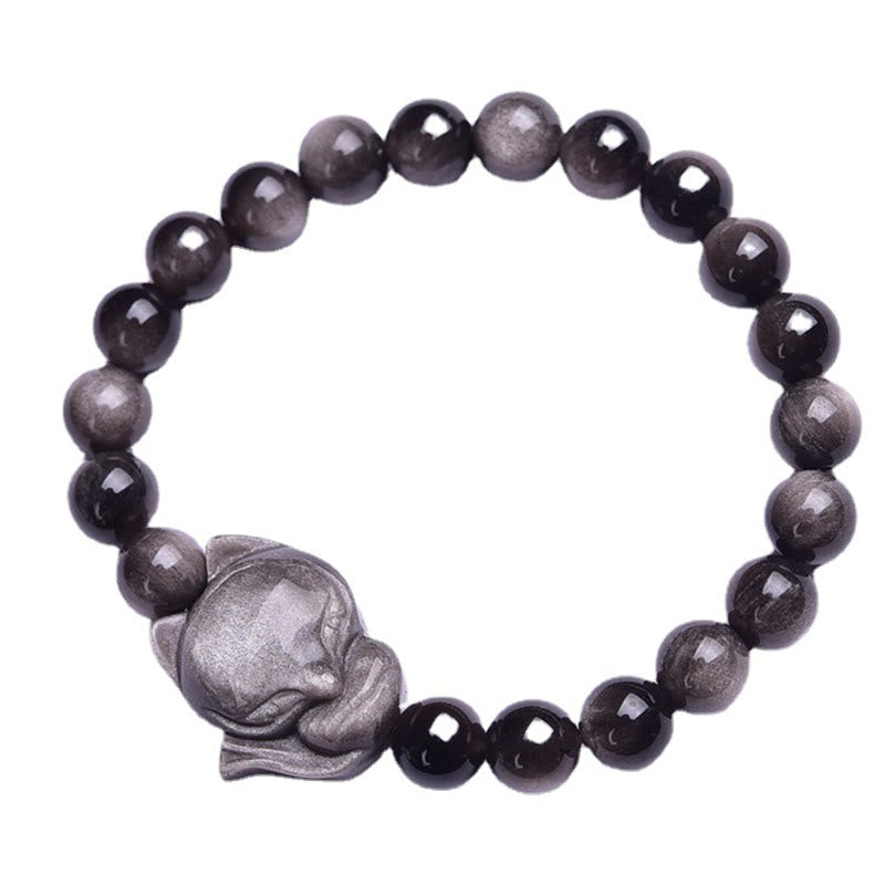 Bransoletka ochronna z naturalnego srebrnego połysku z obsydianu i lisa z Buddha Stones