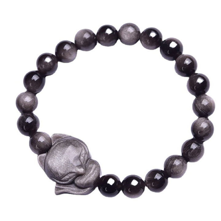 Bransoletka ochronna z naturalnego srebrnego połysku z obsydianu i lisa z Buddha Stones