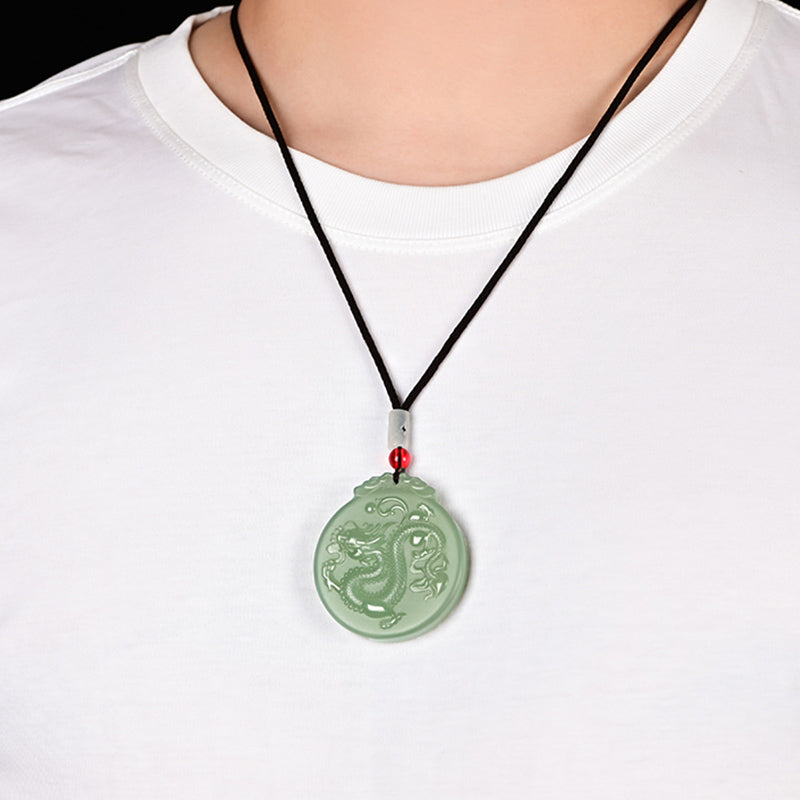 Buddha Stones Chiński Zodiak Smok Jadeitowy Naszyjnik Szczęścia Wisiorek Sznurkowy - image 3
