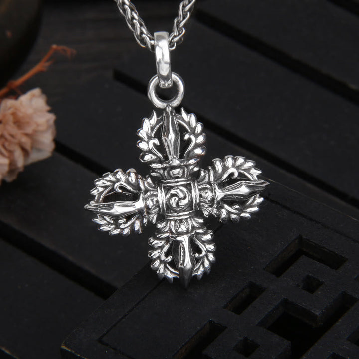 Naszyjnik z Buddha Stones 925 Srebro Sterling Podwójny Dorje Wadżra Siła Duchowa Wisiorek