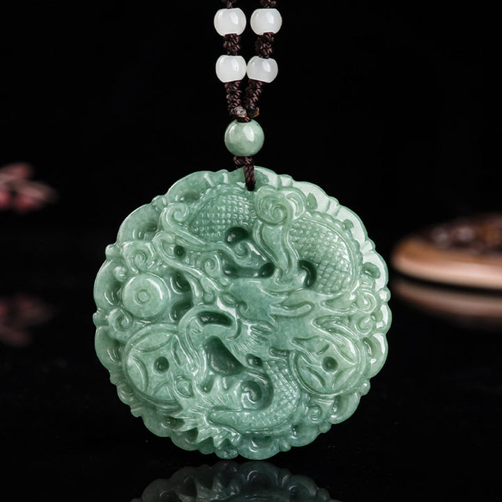 Buddha Stones Chiński Zodiak Smok Jade Naszyjnik Fortuna Wisiorek Sznurek - image 6