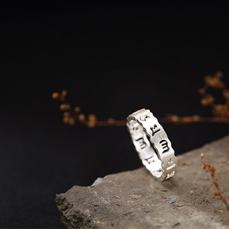 Buddha Stones Tybetańskie 925 Srebro Sterlingowe Om Mani Padme Hum Peace Hollow Ring - image 5