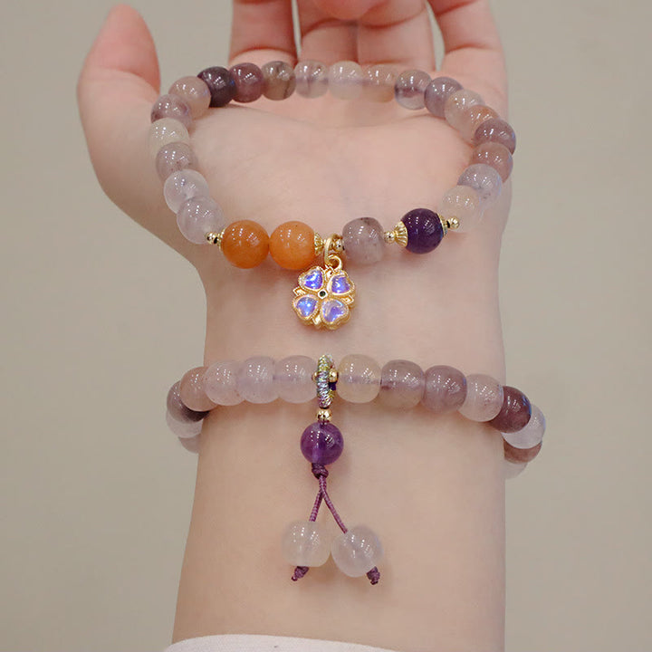Buddha Stones Naturalne Fioletowe Złote Jedwabne Jade Fioletowe Kwiaty Koraliki Charm Bransoletka Bogactwo
