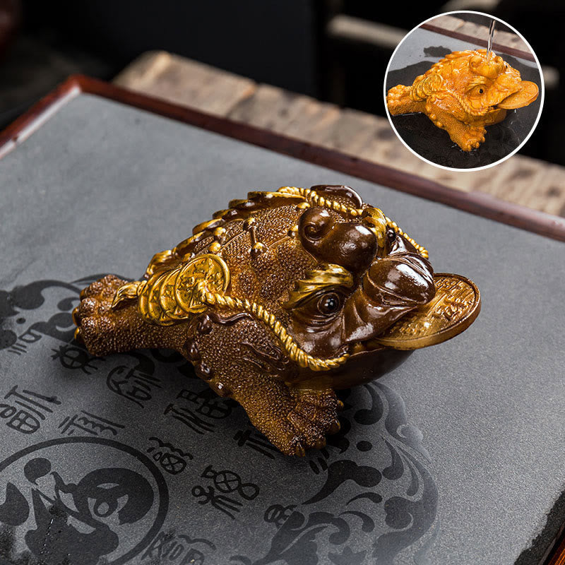 Buddha Stones Zmieniające Kolor FengShui Bogactwo Szczęśliwa Żaba Miedziana Moneta Herbata Zwierzę Żywica Figurka Dekoracja