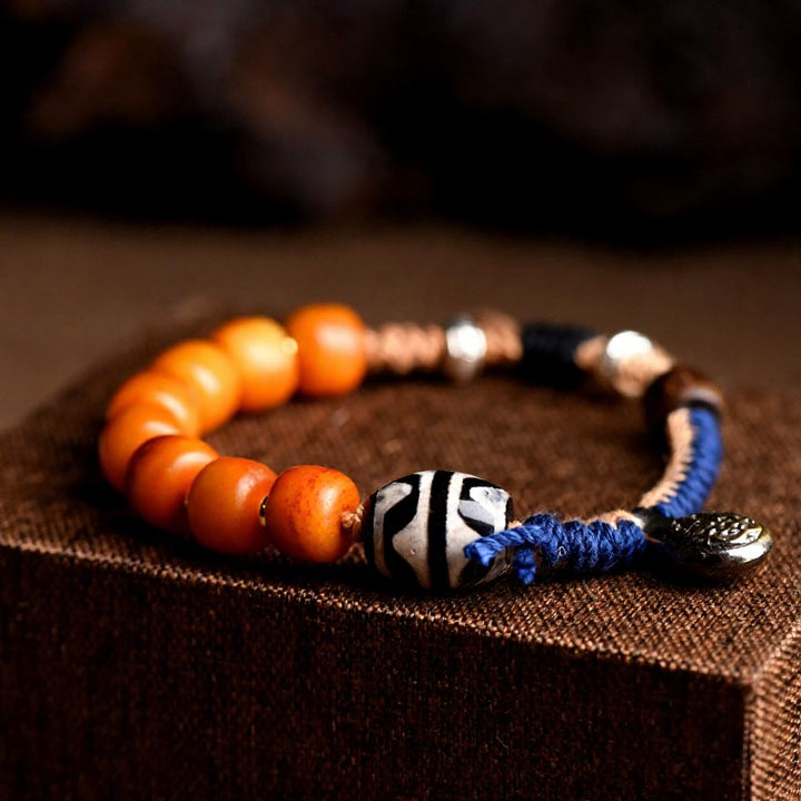 Buddha Stones Tybetańska bransoletka z koralikami Dzi z akcentem mosiężnym - image 3