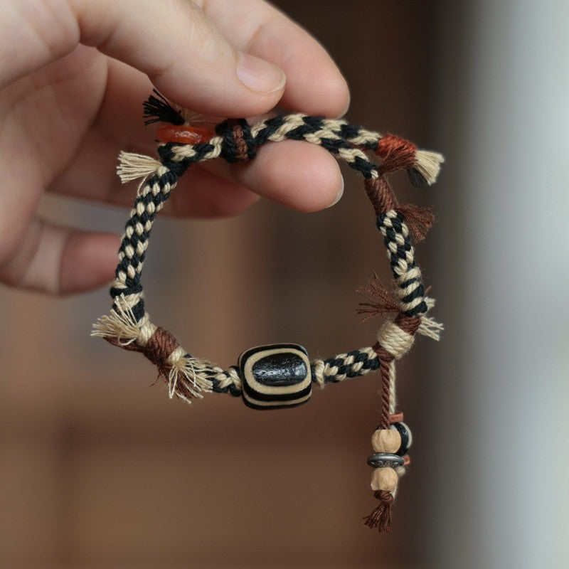 Buddha Stones Bransoletka z koralików Dzi z tybetańskiej liny szczęścia - Koralik Dzi w kształcie oka Buddy (obwód nadgarstka: 15–18 cm) - image 8