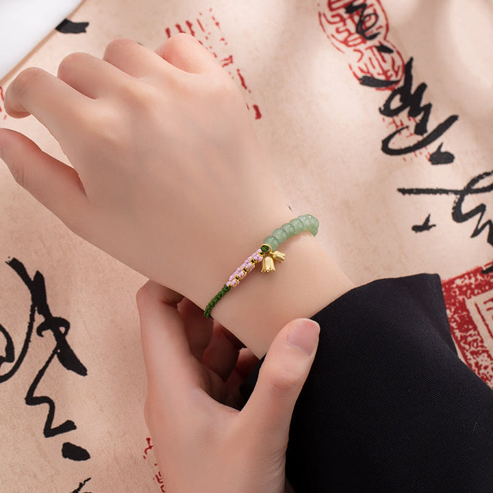 Buddha Stones Ręcznie Robione Jade Koraliki Konwalii Charm Szczęścia Bransoletka Pleciona