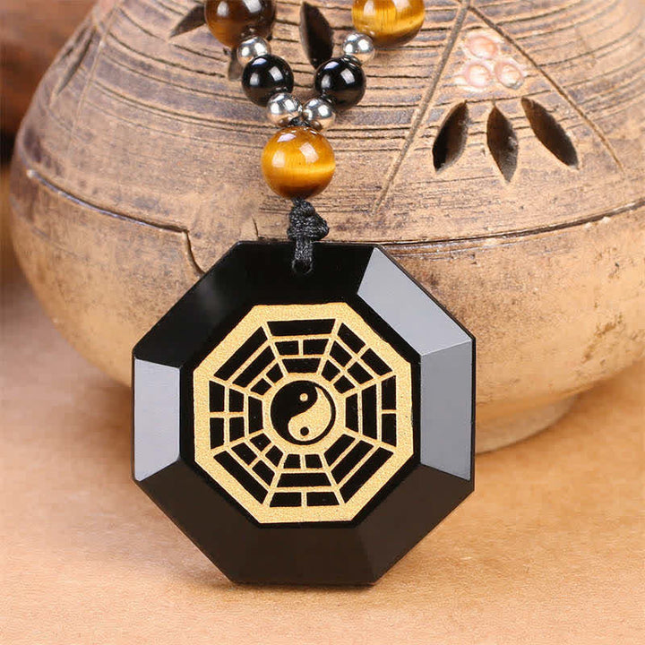 Naszyjnik z koralików Bagua Yin Yang z czarnego obsydianu, oczyszczający - Czarny obsydian (oczyszczenie ♥ transformacja) - image 1