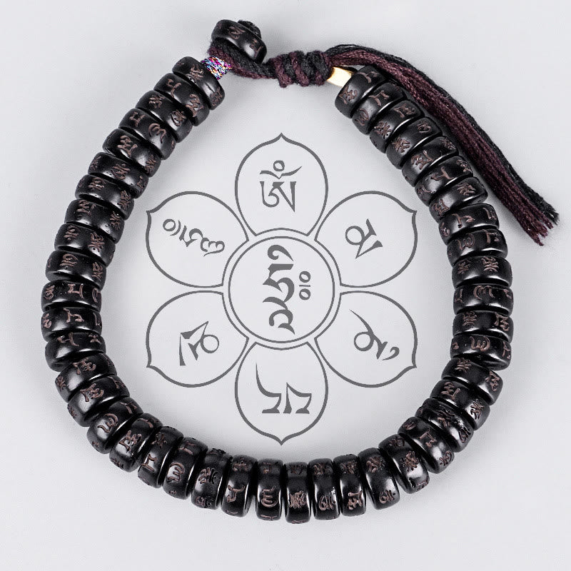 Buddha Stones Tybetańskie Koraliki Z Skorupki Kokosa Grawerowane Om Mani Padme Hum Mantra Pozytywna Bransoletka Sznurkowa - image 1