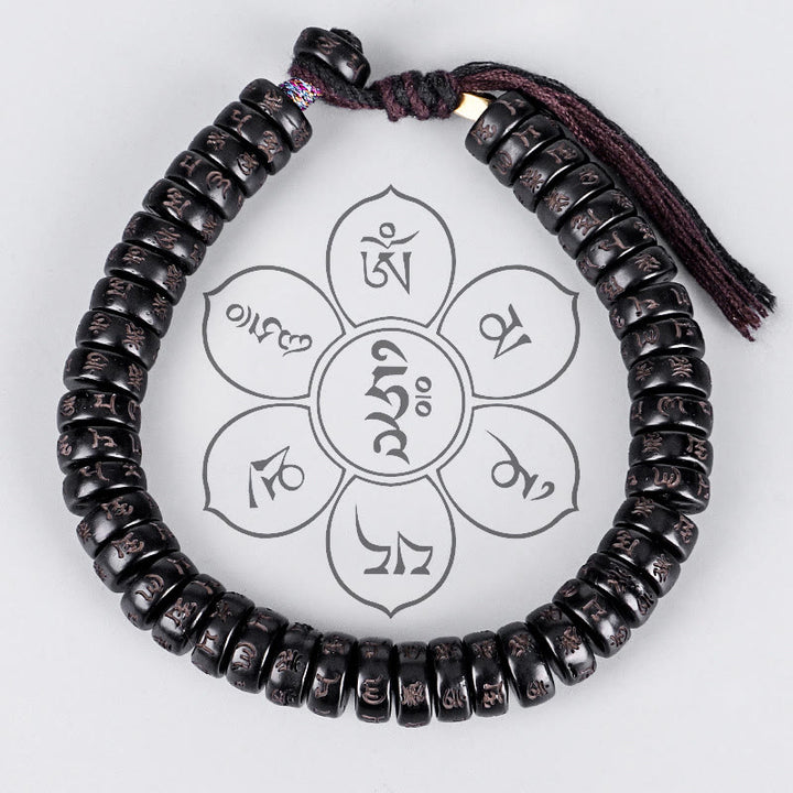 Buddha Stones Tybetańskie Koraliki Z Skorupki Kokosa Grawerowane Om Mani Padme Hum Mantra Pozytywna Bransoletka Sznurkowa - image 1