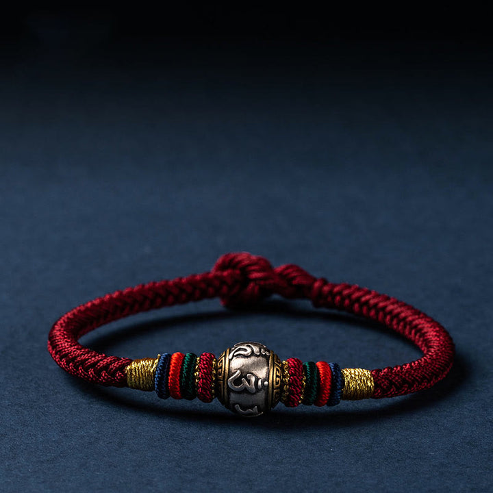 Buddha Stones 925 Srebro Sterlingowe Tybet Ręcznie Robione Om Mani Padme Hum Ochrona Szczęścia Bransoletka King Kong Knot Braided