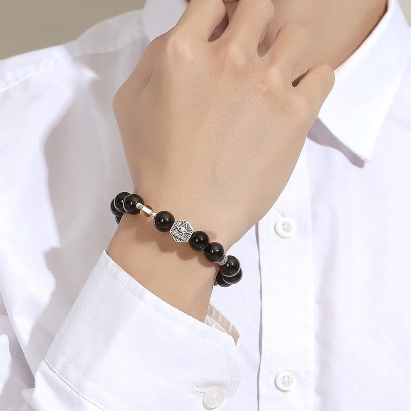 Buddha Stones 925 Srebro Sterlingowe Czarny Obsydian Tygrysie Oko Opatrzności Bransoletka Oczyszczająca - image 3