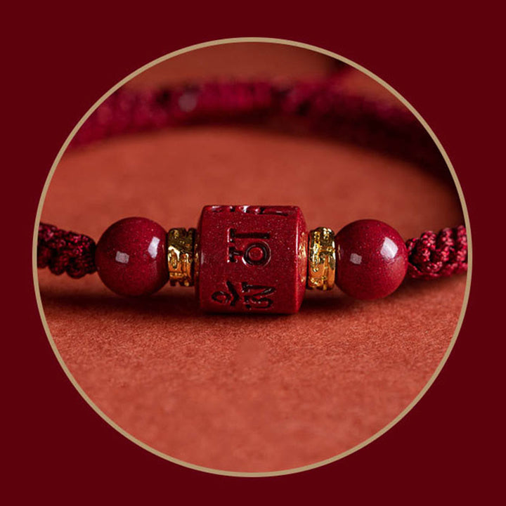 Buddha Stones Tybet Cynober Om Mani Padme Hum Grawerowane Błogosławieństwo Bransoletka pleciona