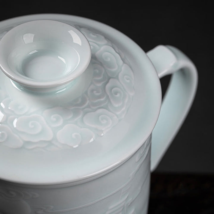 Buddha Stones Jingdezhen Linglong Porcelana Pomyślny Smok Feniks Łódź Gładkie żeglowanie Ceramiczna filiżanka do herbaty Biurowe filiżanki do herbaty 420 ml