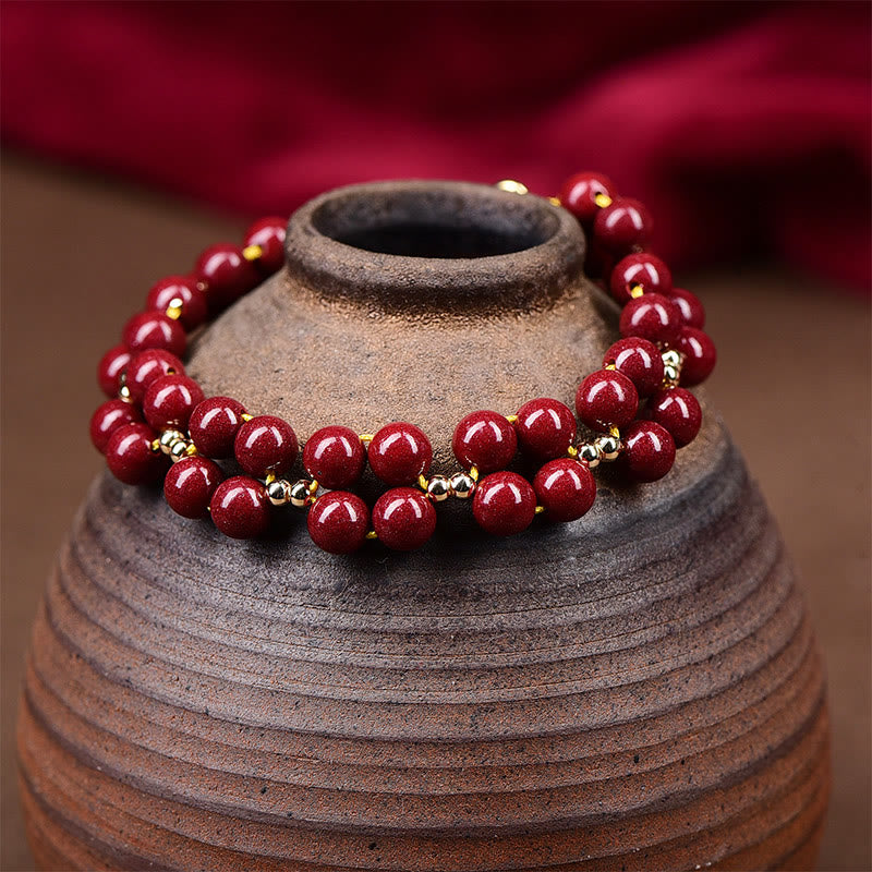 Bransoletka z koralików z Buddha Stones Natural Cinnabar Blessing