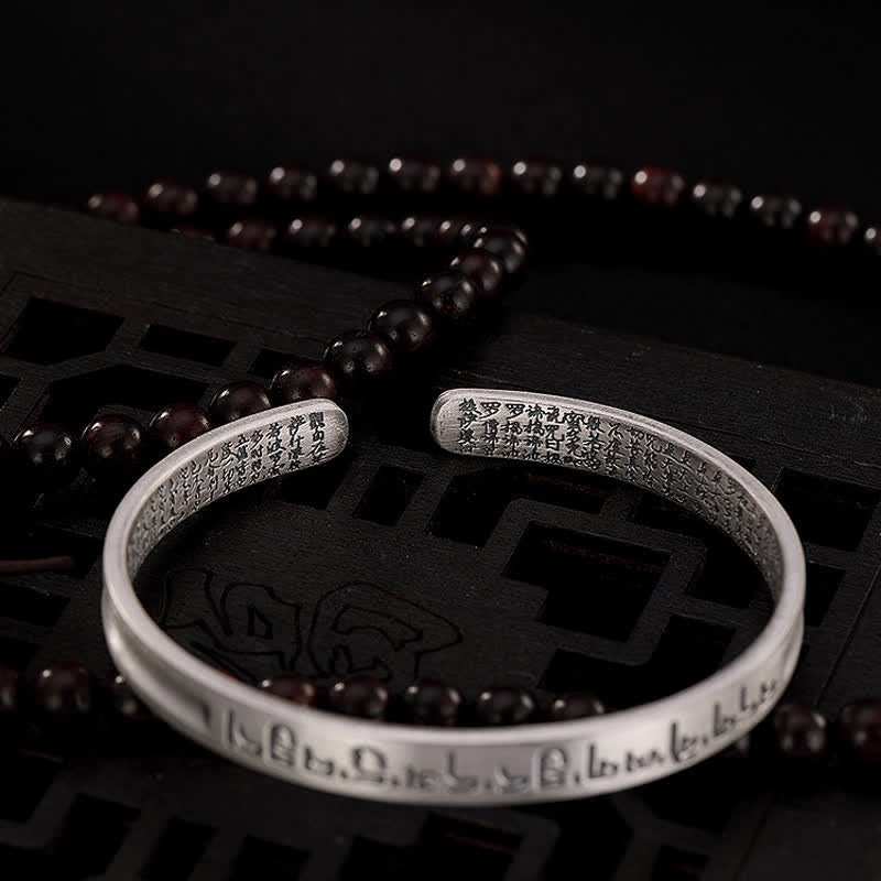Buddha Stones 999 Srebro Sterling Sześć Prawdziwych Słów Bransoletka Ochronna Sutry Serca