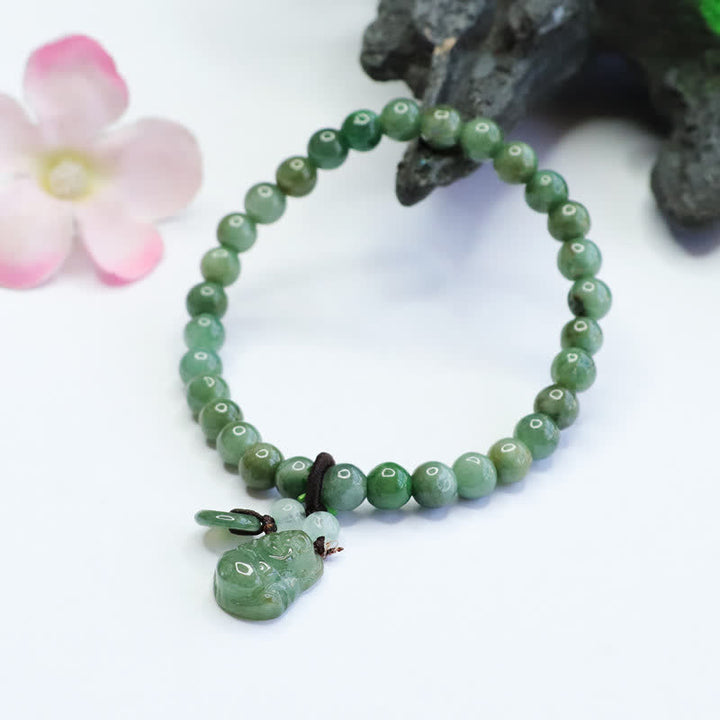 Buddha Stones Śmiejący się Budda Cyjan Jade Bransoletka lecznicza