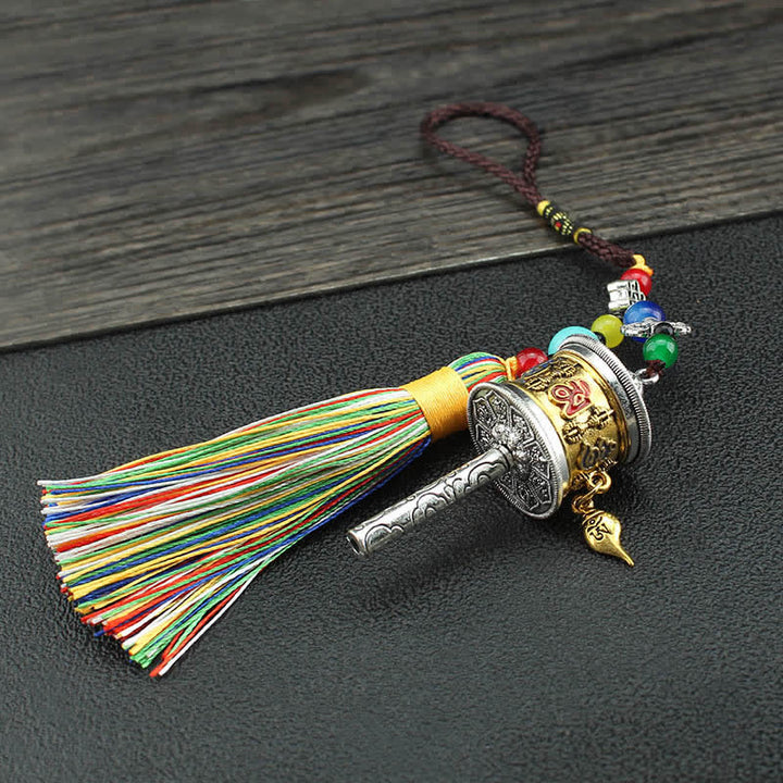 Tybet Om Mani Padme Hum Koło modlitewne Tassel Bag Dekoracja samochodowa do zawieszenia