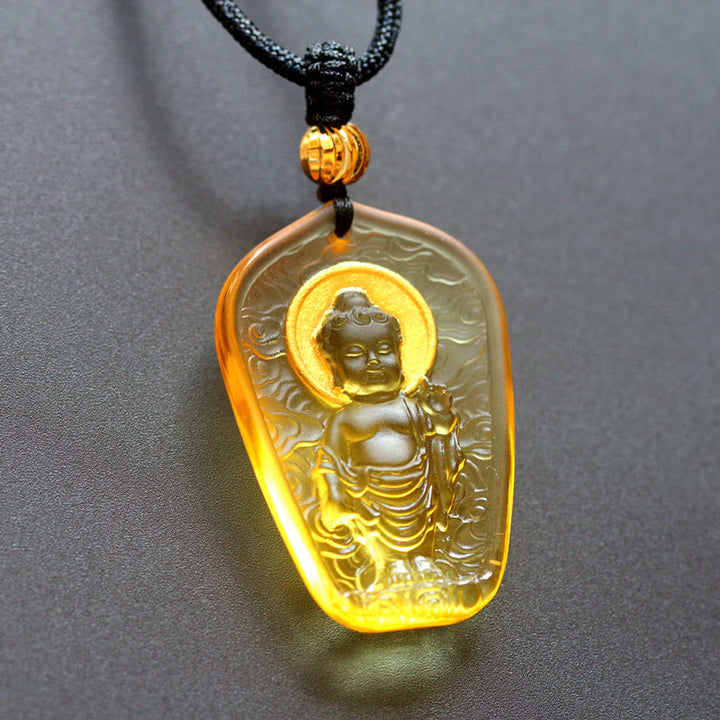 Buddha Stones Tybetański Budda Liuli Kryształowy Naszyjnik Spokoju Wisiorek - Żółte światło Buddy - image 6