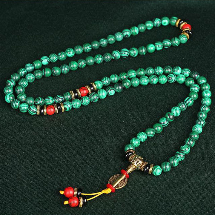Buddha Stones Tybetańskie 108 Mala Malachite Koraliki Bransoletka Naszyjnik