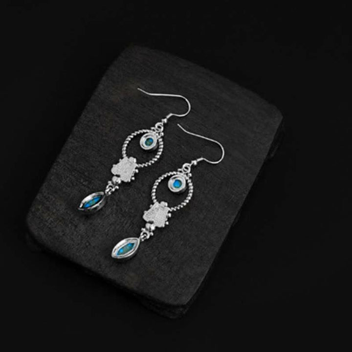 Kolczyki wiszące Buddha Stones 925 Sterling Silver Vintage Turquoise Waterdrop Pattern Balance Drop