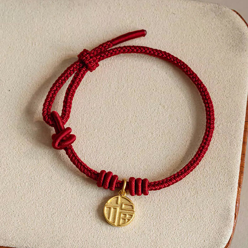 Buddha Stones Ręcznie robione Osiem Nici Pokoju Węzeł Fu Charakter Charm Szczęście Szczęście Bransoletka z Czerwonej Linii