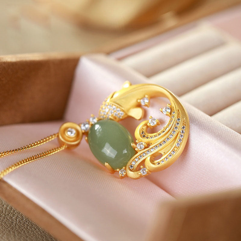 Buddha Stones Cyan Jade Koi Fish Healing Calm Naszyjnik Wisiorek - image 9