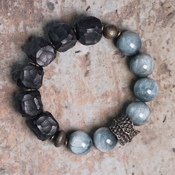 Buddha Stones Orle Oko Kamień Heban Drewno Miedź Pewność Pary Bransoletka
